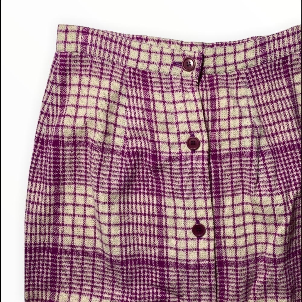 Vintage Missoni Plaid Knit Skirt pinkish/purple Cream Button Front SZ 42 - Picture 3 of 5